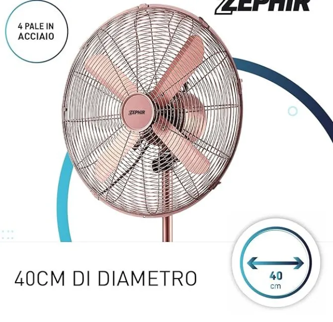 ZEPHIR - PFV41BR - Ventilatore a Piantana, Bronzo, 50 Watt, 4 pale, 3 velocità , base oscillante, altezza regolabile max 140 cm - Metallo